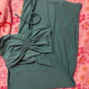 Teal Ruched Halter Dress